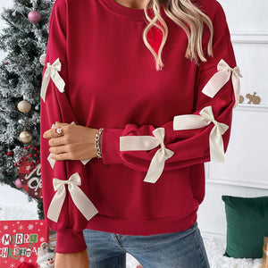 Bow Sweatshirt | Rot | Lockere Passform | Weihnachtspullover | Damenbekleidung-Fashion Peak