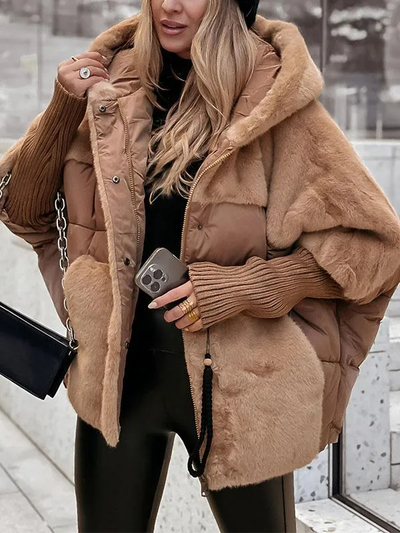 Übergroße Jacke – Kunstfell – Gefüttert – Daunenjacke – Winterjacke für Damen