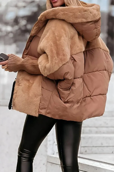 Übergroße Jacke – Kunstfell – Gefüttert – Daunenjacke – Winterjacke für Damen