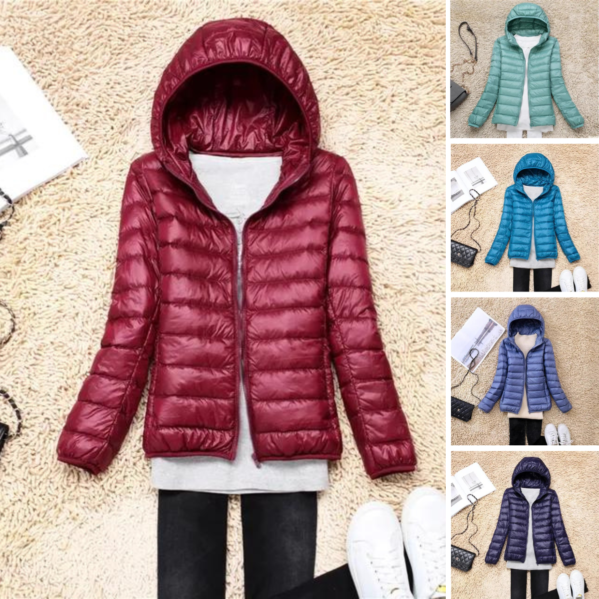 Down Jacket - Women's Short Hooded Lightweight Padded Winter Jacket