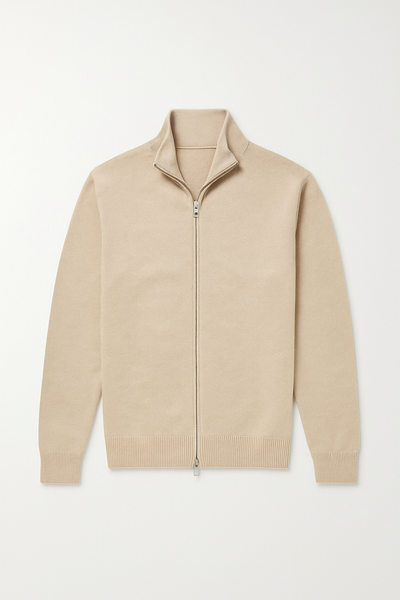 Cardigan mit Reißverschluss – Herren-Cardigan mit langen Ärmeln und durchgehendem Reißverschluss-Beige-S-Chaps Herrenmode