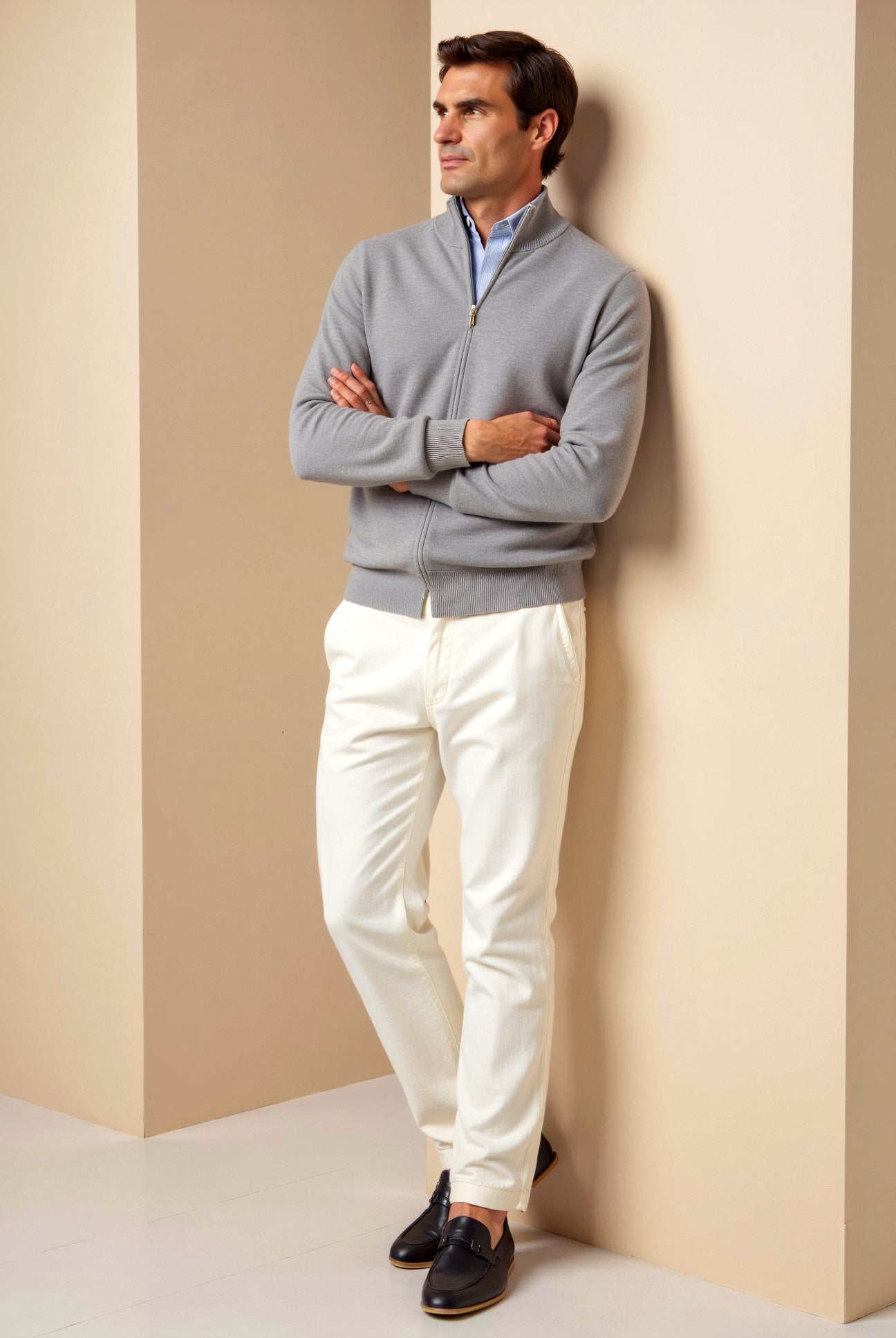 Cardigan mit Reißverschluss – Herren-Cardigan mit langen Ärmeln und durchgehendem Reißverschluss-Chaps Herrenmode