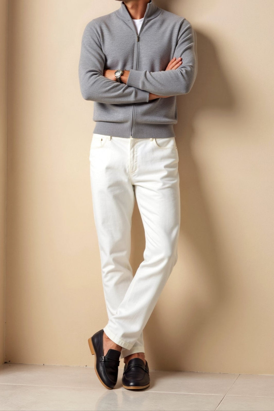 Cardigan mit Reißverschluss – Herren-Cardigan mit langen Ärmeln und durchgehendem Reißverschluss-Chaps Herrenmode