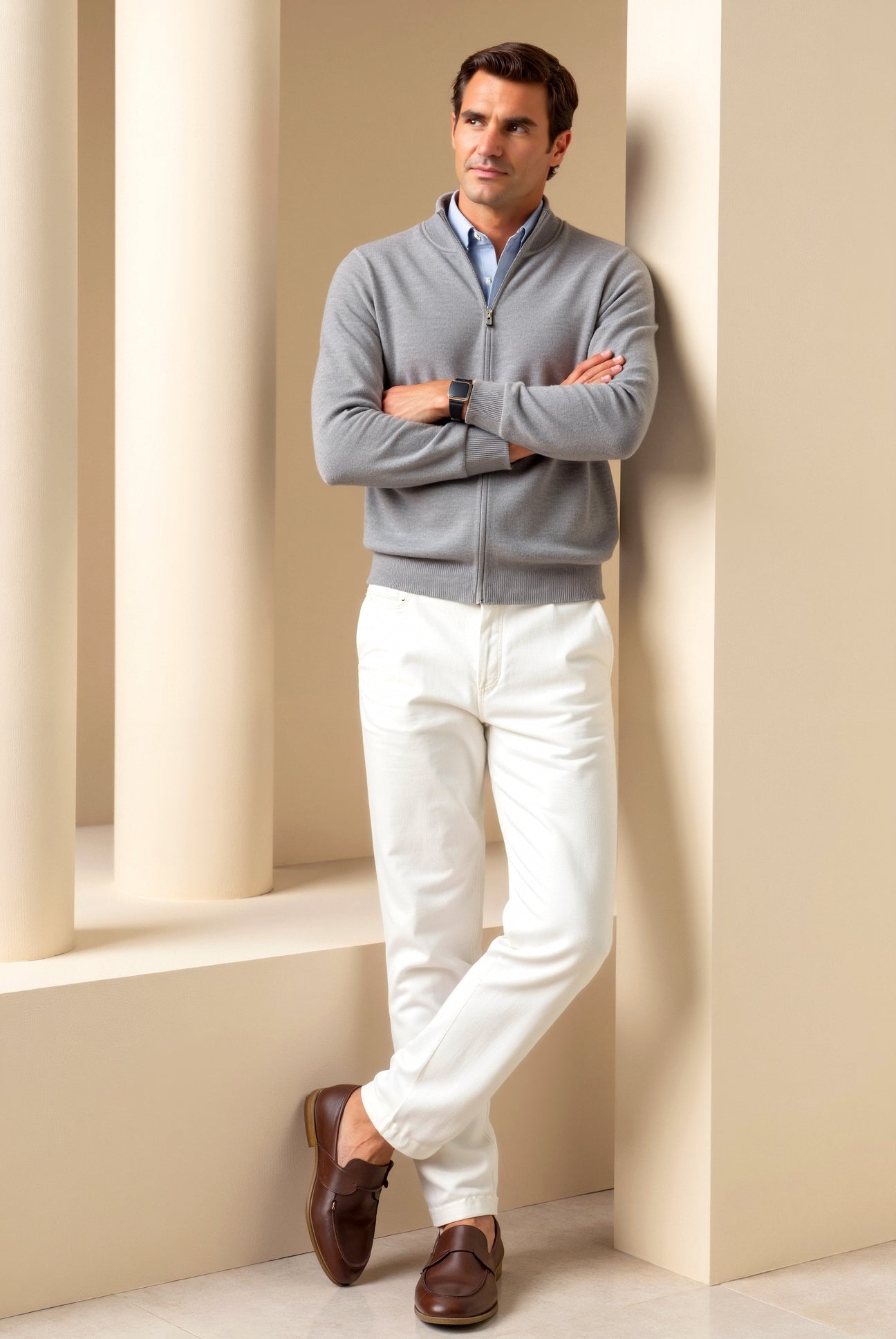 Cardigan mit Reißverschluss – Herren-Cardigan mit langen Ärmeln und durchgehendem Reißverschluss-Chaps Herrenmode