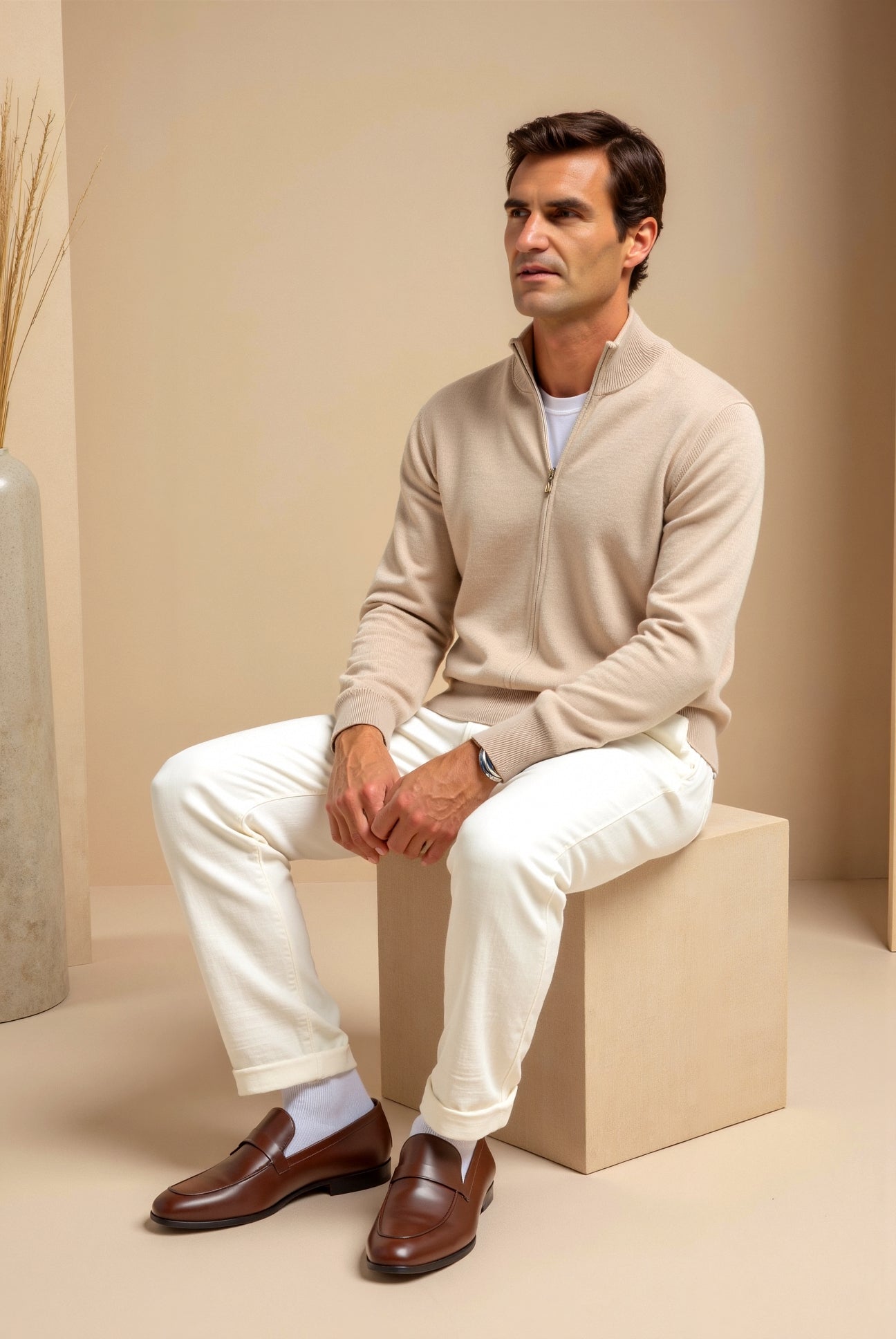 Cardigan mit Reißverschluss – Herren-Cardigan mit langen Ärmeln und durchgehendem Reißverschluss-Chaps Herrenmode