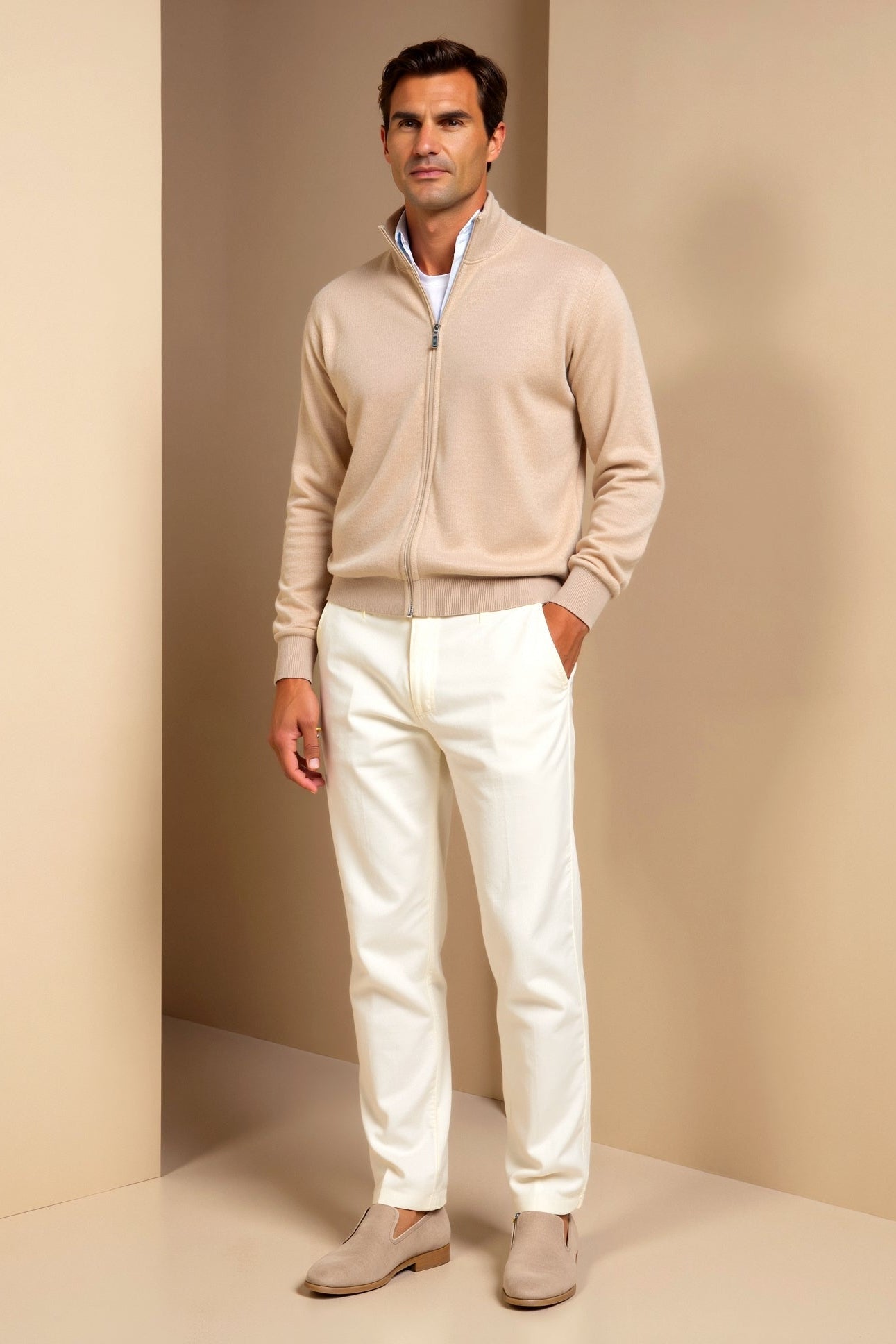 Cardigan mit Reißverschluss – Herren-Cardigan mit langen Ärmeln und durchgehendem Reißverschluss-Chaps Herrenmode