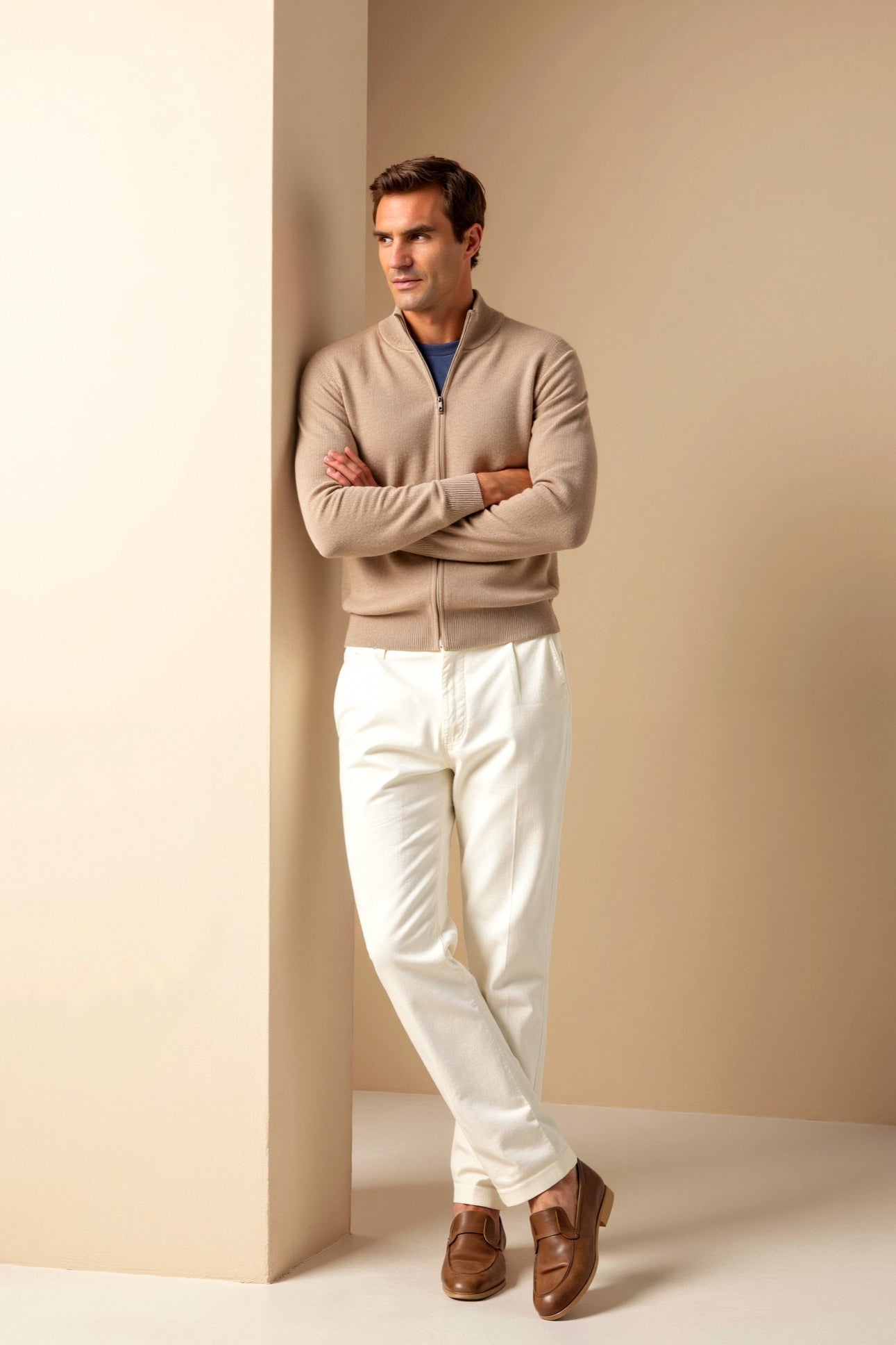 Cardigan mit Reißverschluss – Herren-Cardigan mit langen Ärmeln und durchgehendem Reißverschluss-Chaps Herrenmode