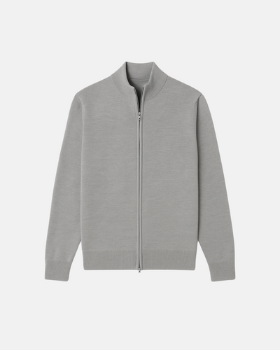Cardigan mit Reißverschluss – Herren-Cardigan mit langen Ärmeln und durchgehendem Reißverschluss-Grau-S-Chaps Herrenmode