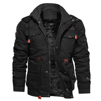Cargo Jacket - Men's Casual Hooded Fleece Lined Jacket-Black-M-Chaps Herrenmode