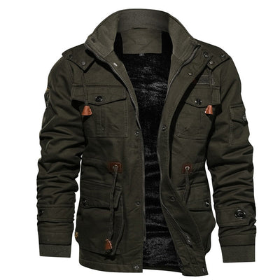 Cargo Jacket - Men's Casual Hooded Fleece Lined Jacket-Green-M-Chaps Herrenmode