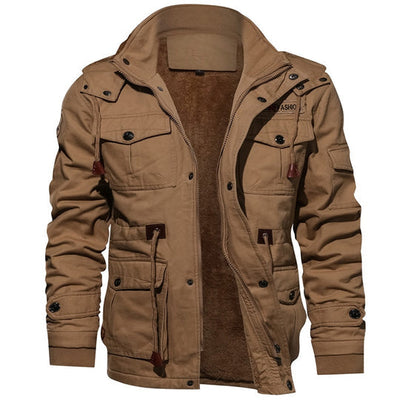 Cargo Jacket - Men's Casual Hooded Fleece Lined Jacket-Khaki-M-Chaps Herrenmode