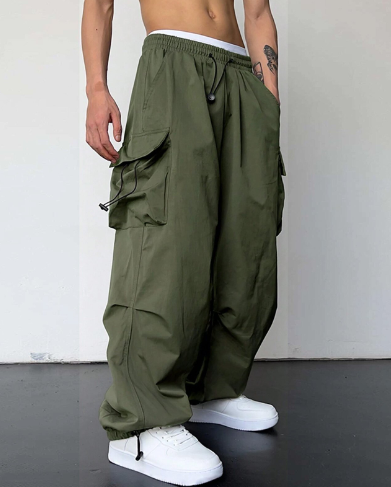 Cargohosen | Lose Passform | Kordelzug | Baggy-Hosen | Herrenbekleidung-Pants-Fashion Peak-Armeegrün-S-Fashion Peak