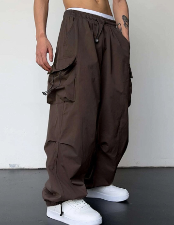 Cargohosen | Lose Passform | Kordelzug | Baggy-Hosen | Herrenbekleidung-Pants-Fashion Peak-Braun-S-Fashion Peak