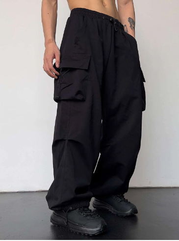 Cargohosen | Lose Passform | Kordelzug | Baggy-Hosen | Herrenbekleidung-Pants-Fashion Peak-Schwarz-S-Fashion Peak