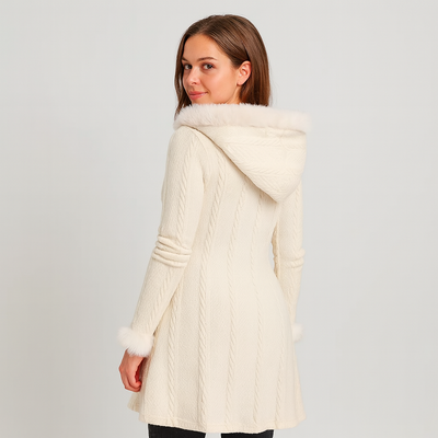 Damen-Strickjacke – mit Kapuze – ausgestellter Saum – Cardigan-Mantel – Damen-Manteljacke