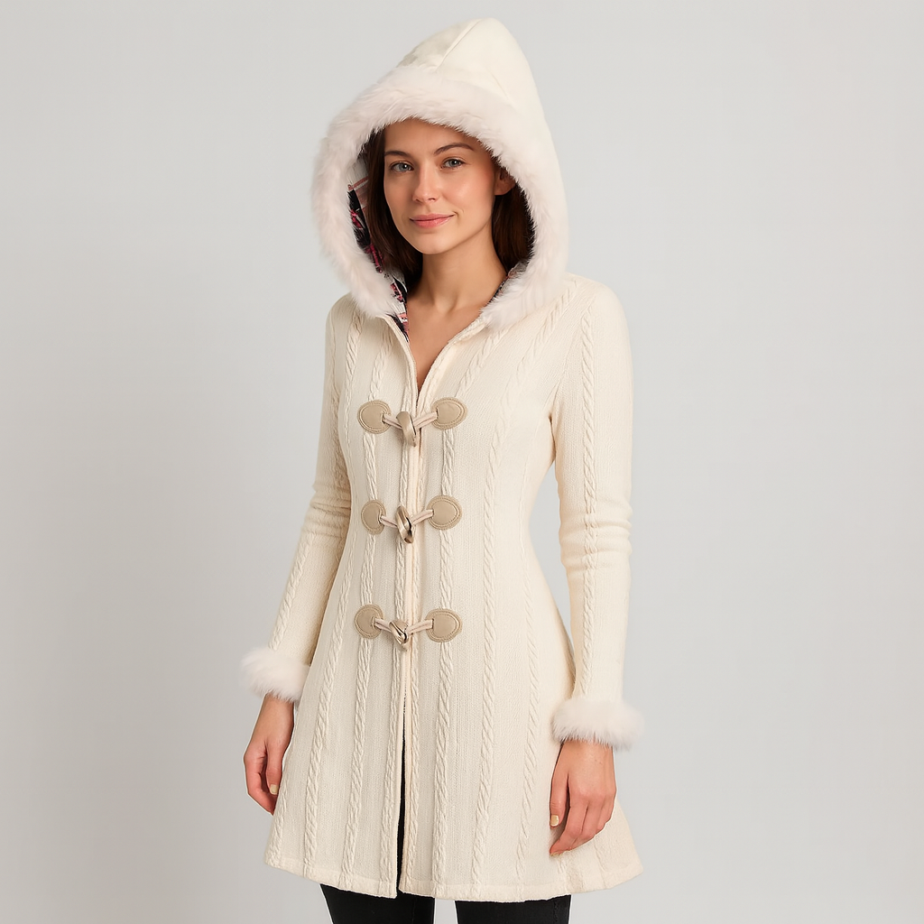 Damen-Strickjacke – mit Kapuze – ausgestellter Saum – Cardigan-Mantel – Damen-Manteljacke