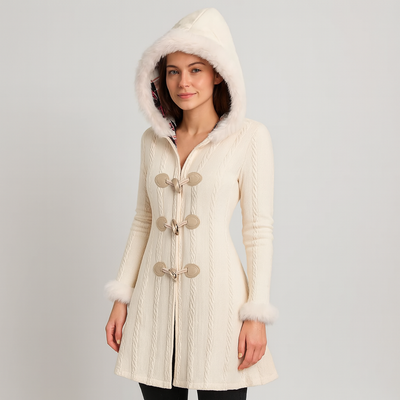 Damen-Strickjacke – mit Kapuze – ausgestellter Saum – Cardigan-Mantel – Damen-Manteljacke