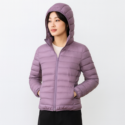 Down Jacket - Women's Short Hooded Lightweight Padded Winter Jacket