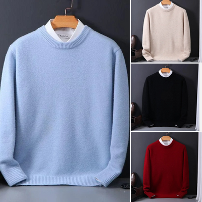 Strickpullover – Einfarbiger Strickpullover mit Rundhalsausschnitt für Männer für den Winter