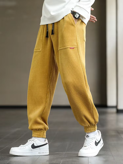 Cordhosen – Baggy – lockere Passform – Cord-Jogginghosen – Jogginghosen für Herren-Fashion Peak-Gelb-S-Fashion Peak