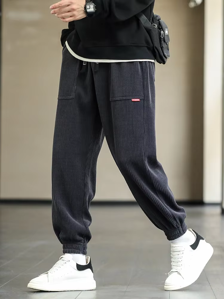 Cordhosen – Baggy – lockere Passform – Cord-Jogginghosen – Jogginghosen für Herren-Fashion Peak-Schwarz-S-Fashion Peak