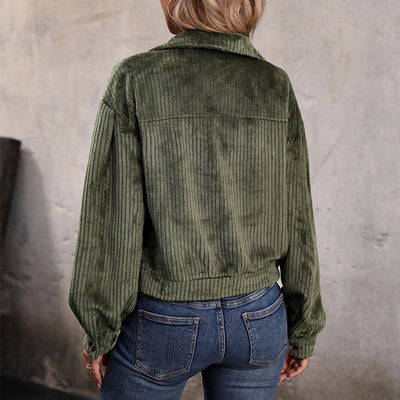 Corduroy Jas - Kort - Knopen - Groene Jas - Damesjas-Boetiek Moda