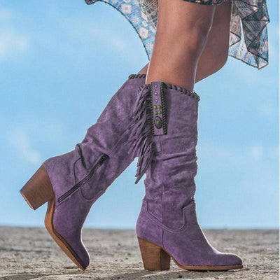 Cowgirl Stiefel - Blockabsatz - Mittlere Wade - Cowboystiefel - Damenstiefel-Fashion Peak-Lila-34-Fashion Peak
