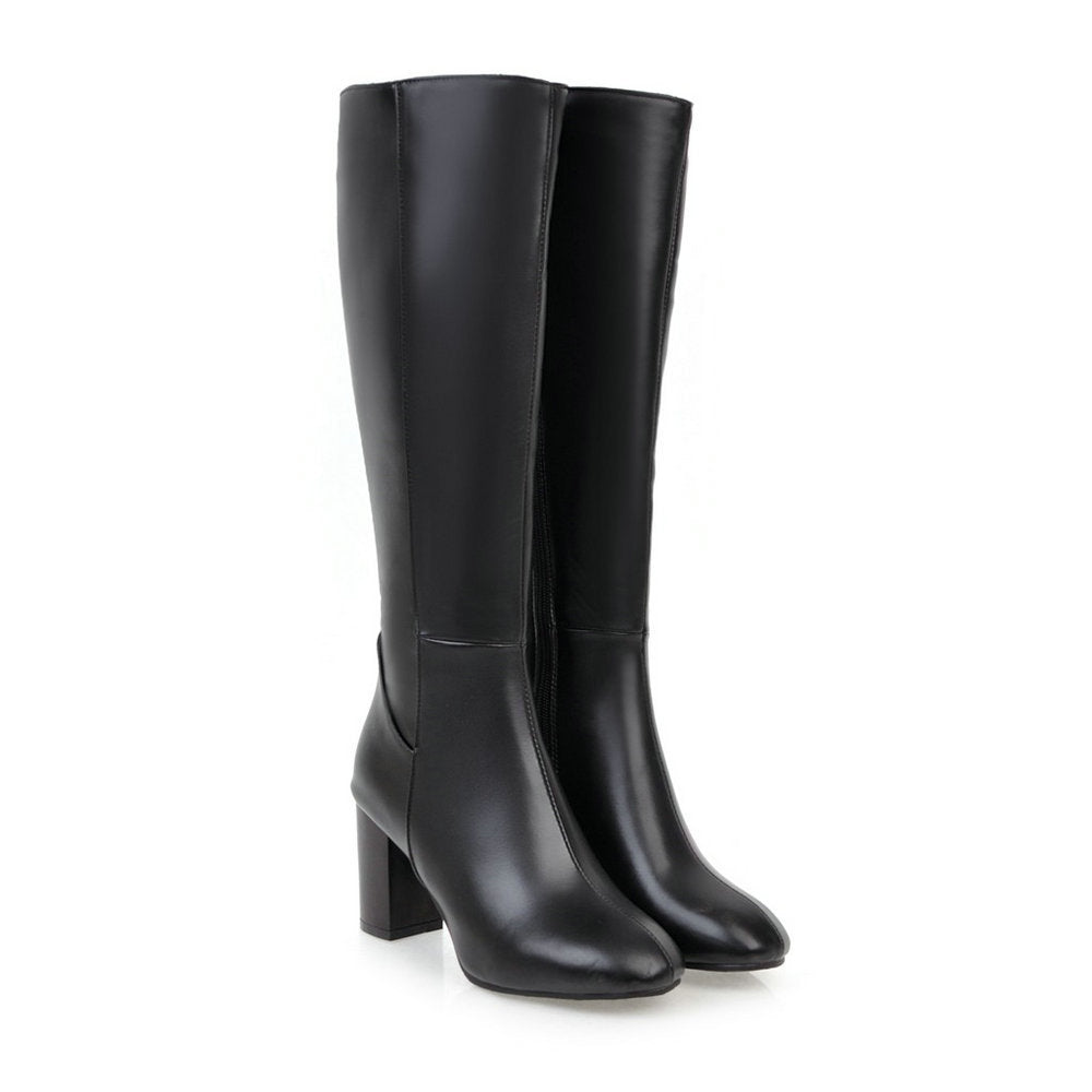 Stiefel mit Absatz | Leder | Blockabsatz | Kniehohe Stiefel mit hohem Absatz | Damenstiefel