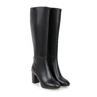 Stiefel mit Absatz | Leder | Blockabsatz | Kniehohe Stiefel mit hohem Absatz | Damenstiefel
