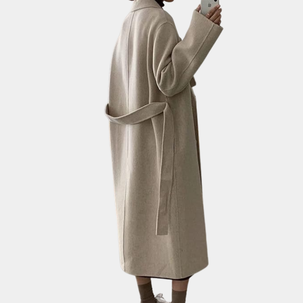 Langer Wollmantel – Zweireiher – Gürtel – Oversized-Trenchcoat – Damen-Wollmantel
