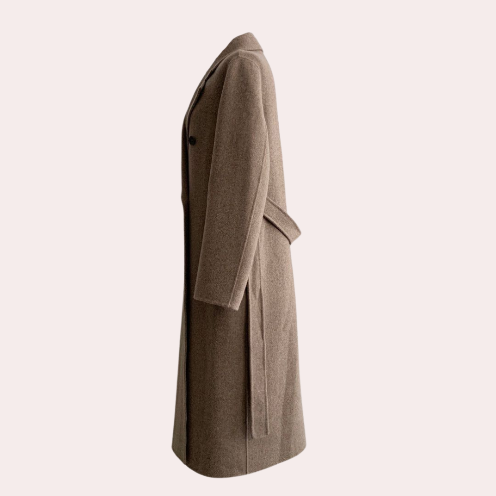Langer Wollmantel – Zweireiher – Gürtel – Oversized-Trenchcoat – Damen-Wollmantel