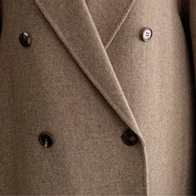 Langer Wollmantel – Zweireiher – Gürtel – Oversized-Trenchcoat – Damen-Wollmantel