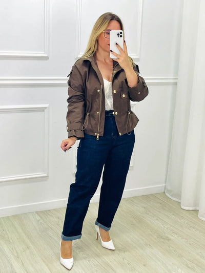 Kurze Trenchcoat-Jacke - Taille mit Kordelzug - Herbst - Kurzer Trenchcoat - Damenjacke