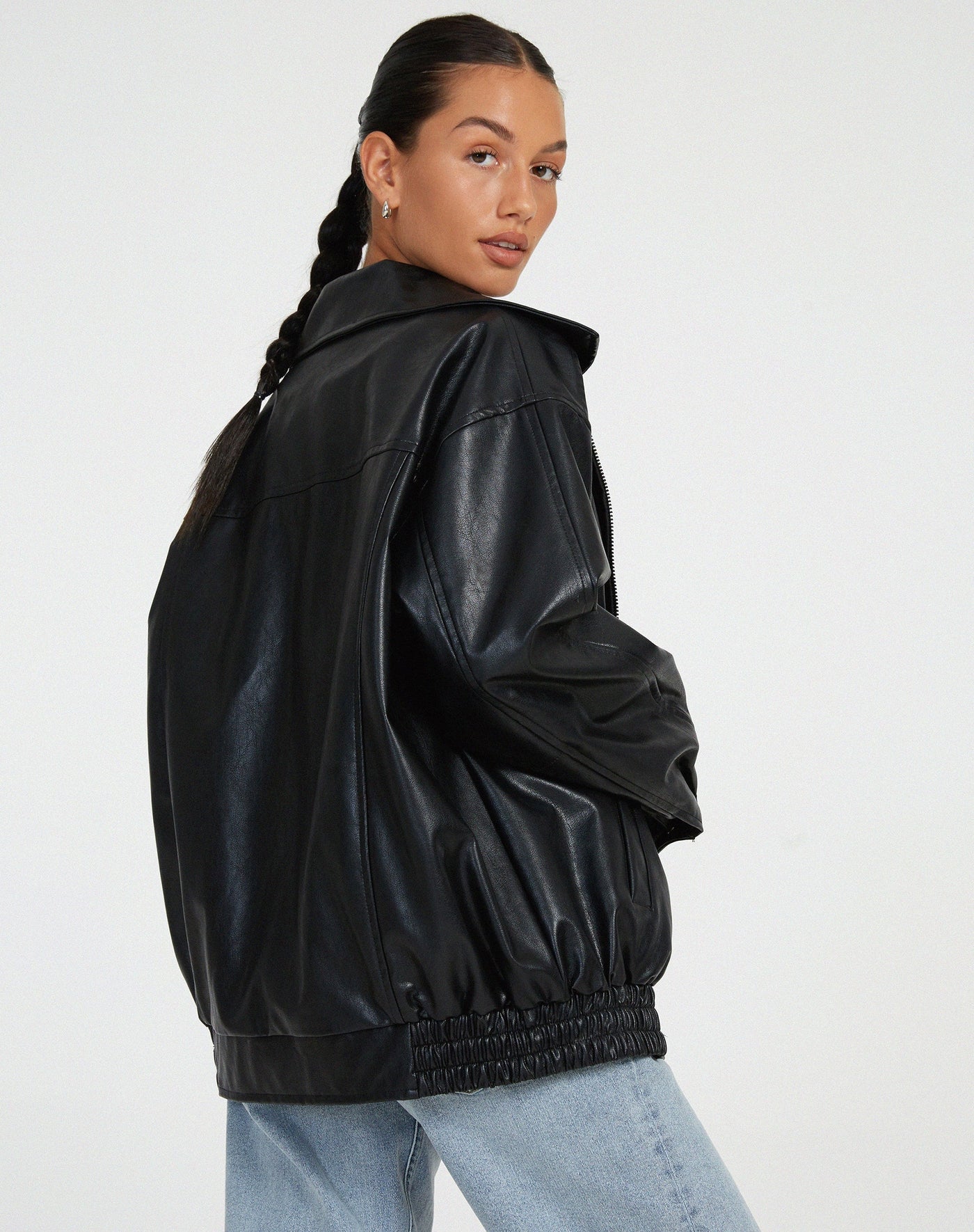 Kunstlederjacke | Oversize | Reißverschluss | Leder-Bomberjacke | Kunstlederjacke Damen