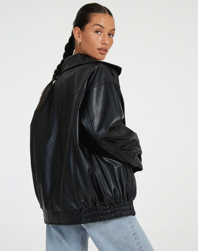 Kunstlederjacke | Oversize | Reißverschluss | Leder-Bomberjacke | Kunstlederjacke Damen