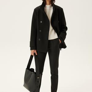 Erbsenmantel - Kurze schwarze Übergangsjacke mit Knopfleiste für Frauen-Fashion Peak