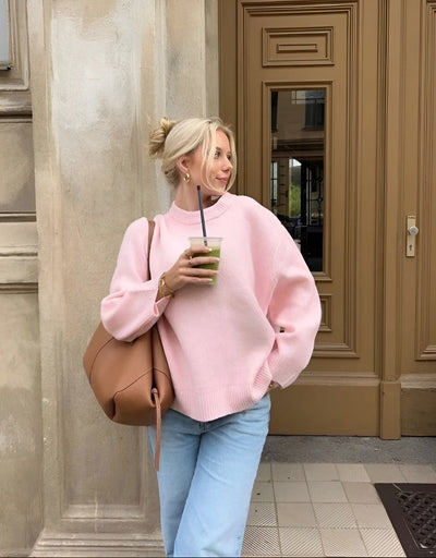 Übergroßer Pullover | Rosa | Warm | Strickpullover | Damenbekleidung