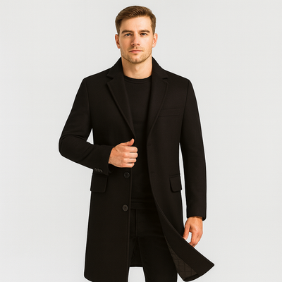 Wollmantel | Mittellang | Einreihig | Winter Trenchcoat | Herren Winterjacke