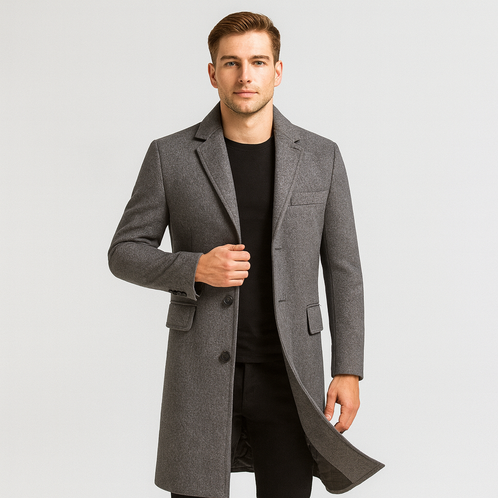 Wollmantel | Mittellang | Einreihig | Winter Trenchcoat | Herren Winterjacke