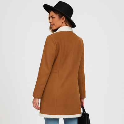 Sherpa-gefütterte Jacke – Brauner Wintermantel für Damen mit doppelter Knopfleiste