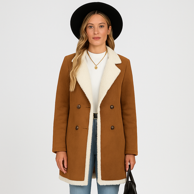 Sherpa-gefütterte Jacke – Brauner Wintermantel für Damen mit doppelter Knopfleiste