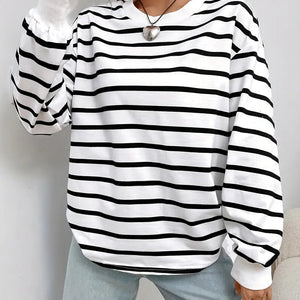 Gestreiftes Sweatshirt – Lässiger Oversize-Pullover für Frauen-Fashion Peak