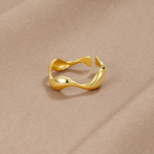Golden Ring – Minimalistischer, wellenförmiger, verstellbarer Damenring-Fashion Peak