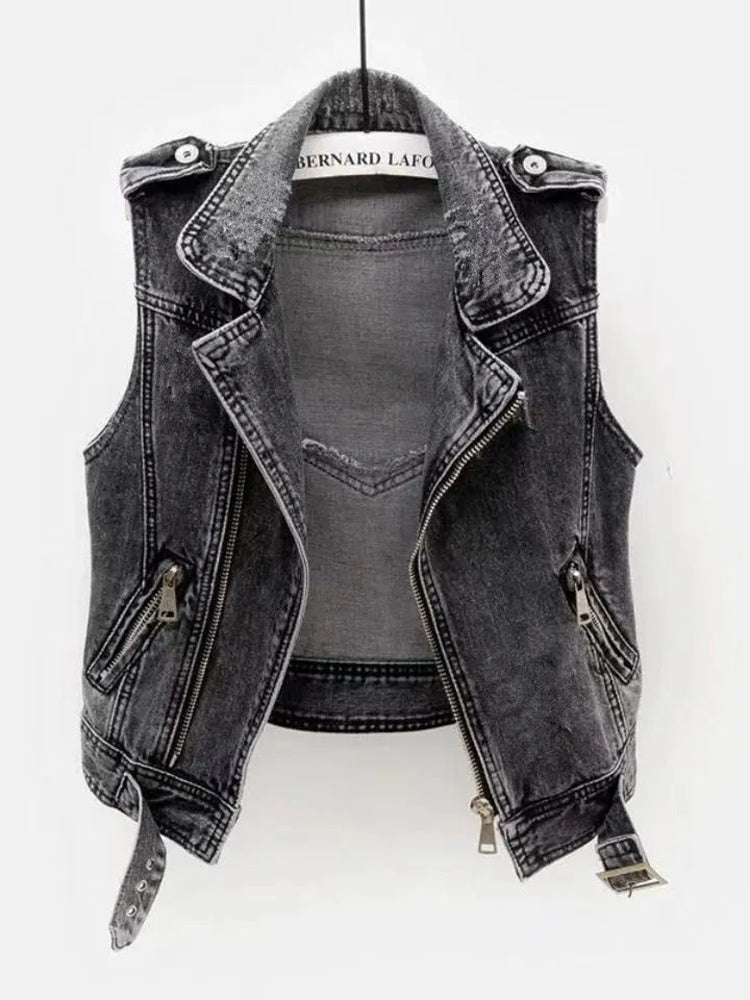 Jeansweste – Dunkelgrau – Ärmellos – Jeansweste – Damen-Jeansweste