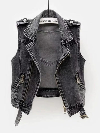 Jeansweste – Dunkelgrau – Ärmellos – Jeansweste – Damen-Jeansweste