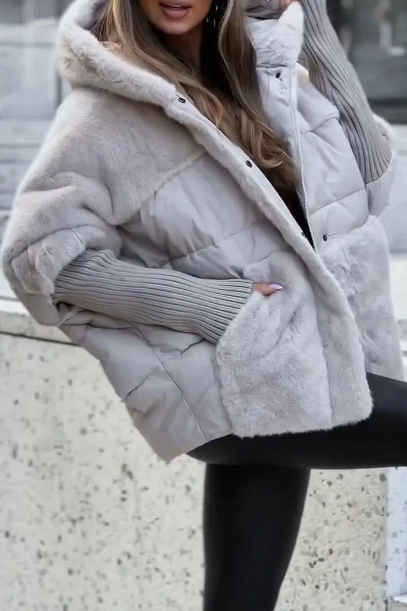 Übergroße Jacke – Kunstfell – Gefüttert – Daunenjacke – Winterjacke für Damen