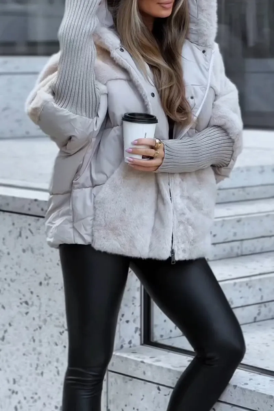 Übergroße Jacke – Kunstfell – Gefüttert – Daunenjacke – Winterjacke für Damen