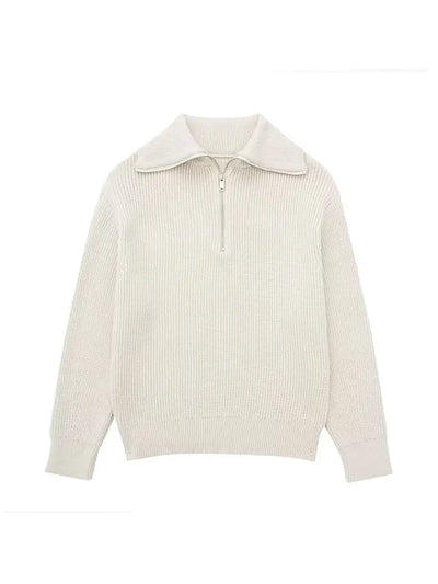 Halb-Reißverschluss-Pullover – Rippstrick – Locker sitzend – Strickpullover – Damenbekleidung