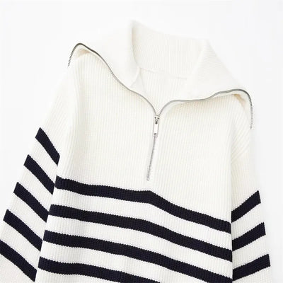 Halb-Reißverschluss-Pullover – Rippstrick – Locker sitzend – Strickpullover – Damenbekleidung