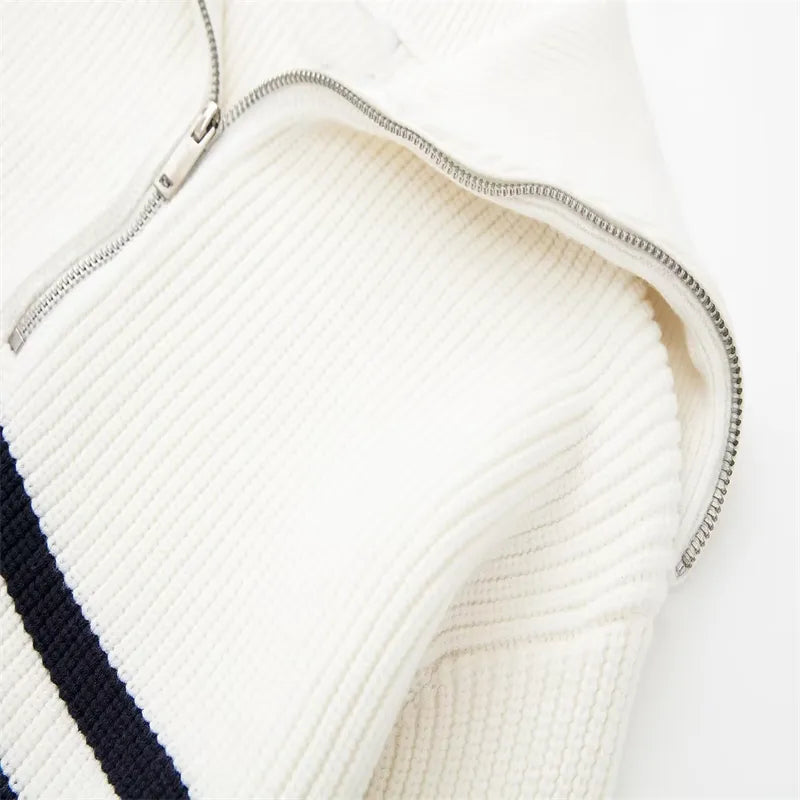 Halb-Reißverschluss-Pullover – Rippstrick – Locker sitzend – Strickpullover – Damenbekleidung